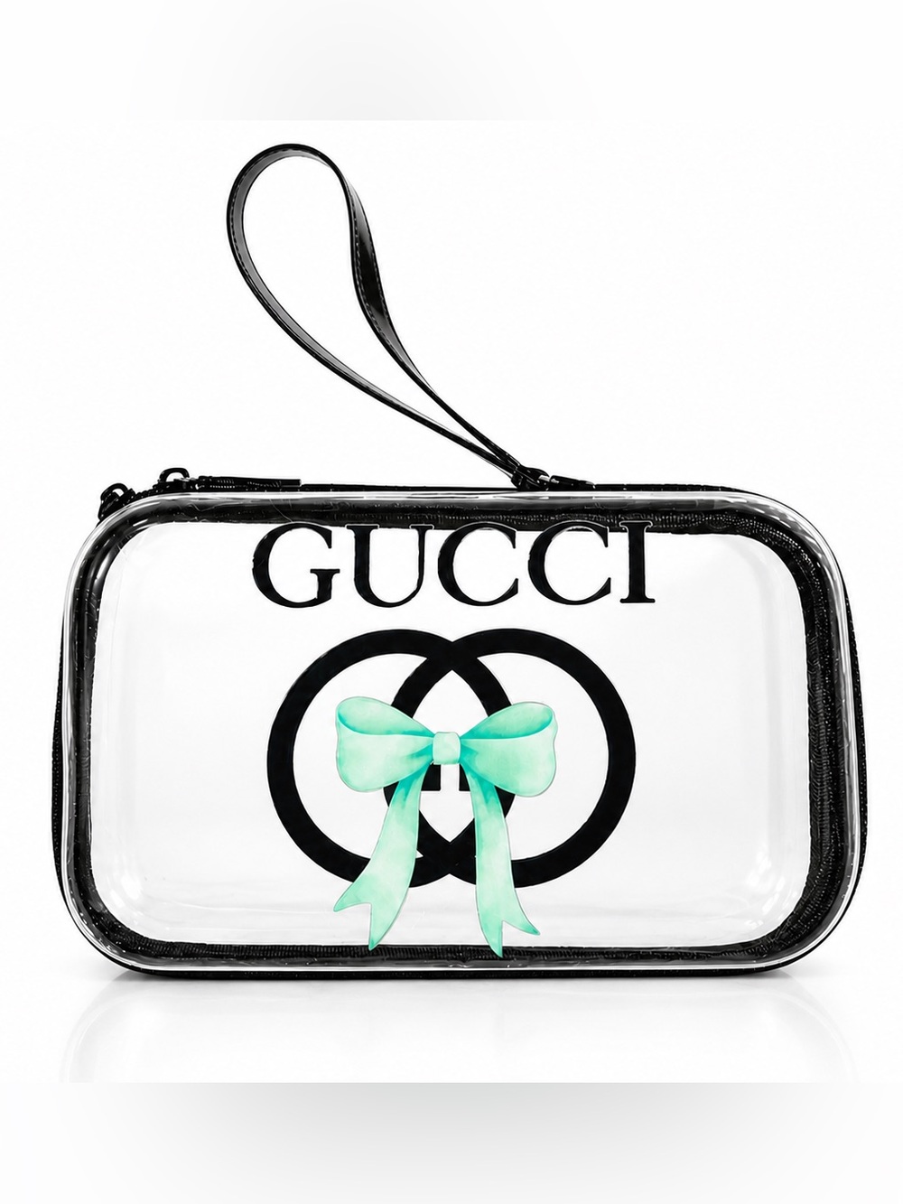 Gucci Clear Wristlet Clutch with Mint Bow